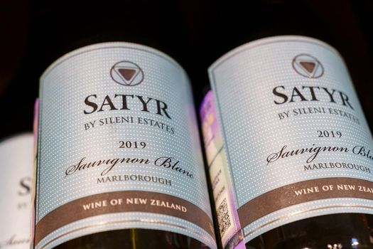 Volzhsky, Russia-September 21, 2021: Sileni Estates, Satyr 2019 Sauvignon Blanc dry white wine created from Sauvignon Blanc grapes