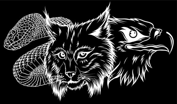 Lynx Wildcat eagle snake Logo Mascot silhouette in black background