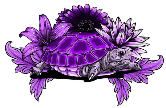 turtle with flower designs vector illustration art