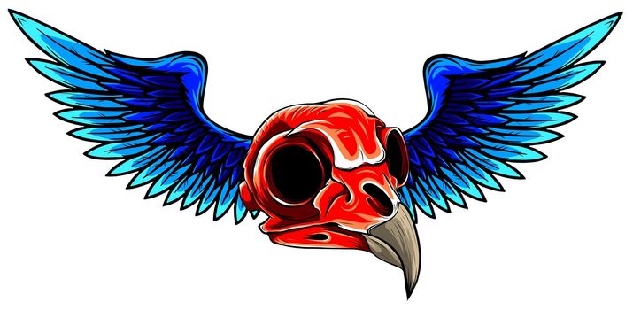 bird skull with wings for tattoo design.