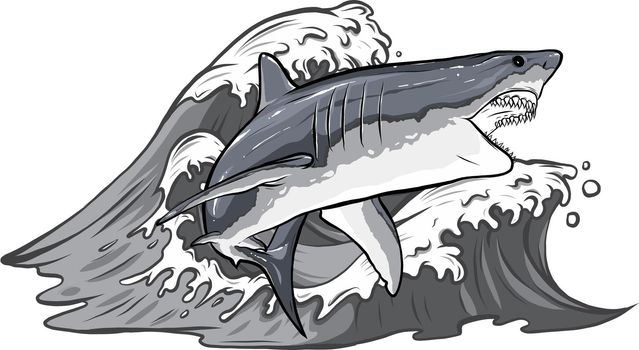 monochromatic cartoon vector illustration of white shark design