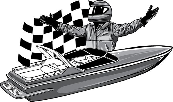 monochromatic Motor boat race Vector illustration design art
