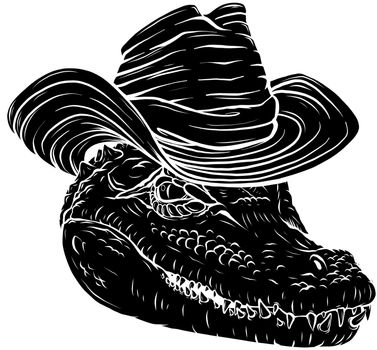 black silhouette of alligator head with hat