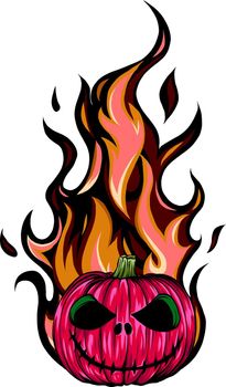 halloween fiery pumpkin face vector illustration design