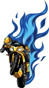fiery Motorcycle Racing with pilot Vector illustration design