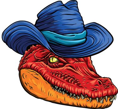 Vector illustration of crocodile head with hat