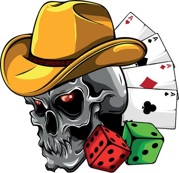 cowboy skull with poker ace and dice