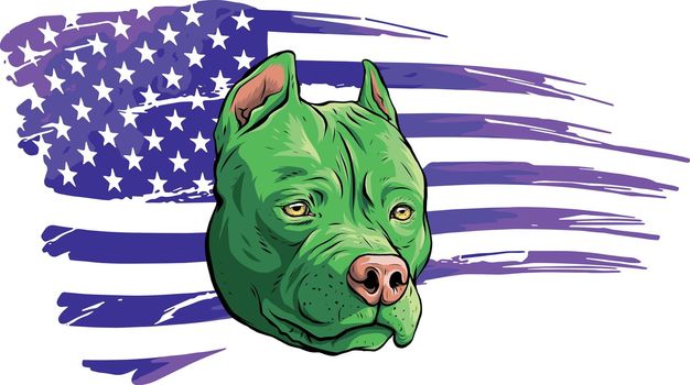 Head of pitbull with american flag vector illustration