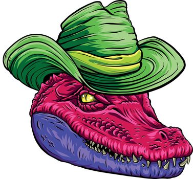 Vector illustration of colored alligator head with hat