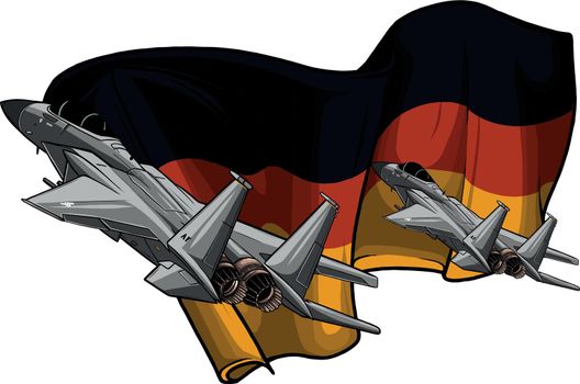 Military fighter jets with German flag vector