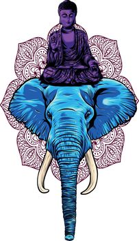 buddha sitting on elephant head vector illustration