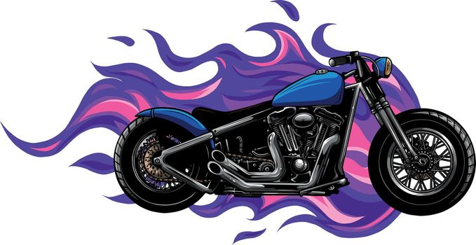 colored fiery custom motorcycle vector illustration design
