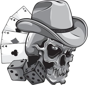 design of cowboy skull with poker ace and dice