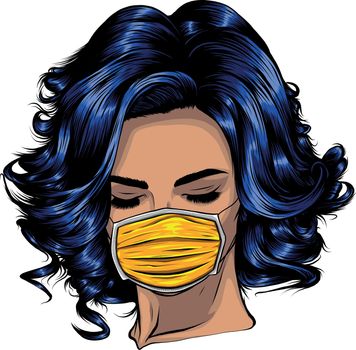 Woman wearing disposable medical surgical face mask.