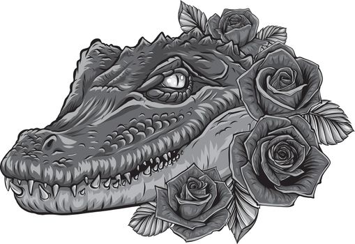 Vector illustration of crocodile head with roses