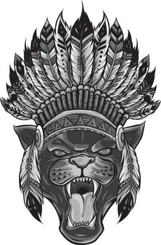 design of panther with native American Indian chief headdress.