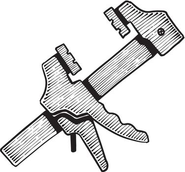 Woodworking clamp hand drawn illustration.