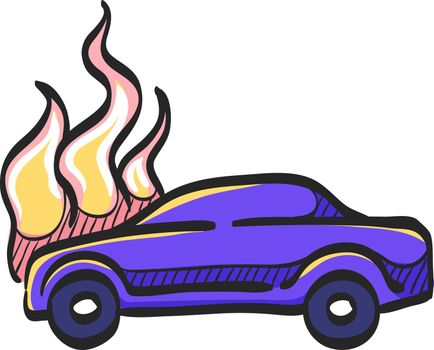 Color Sketch Icon Car on fire