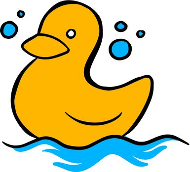 Hand drawn rubber duck bath toy color vector illustration