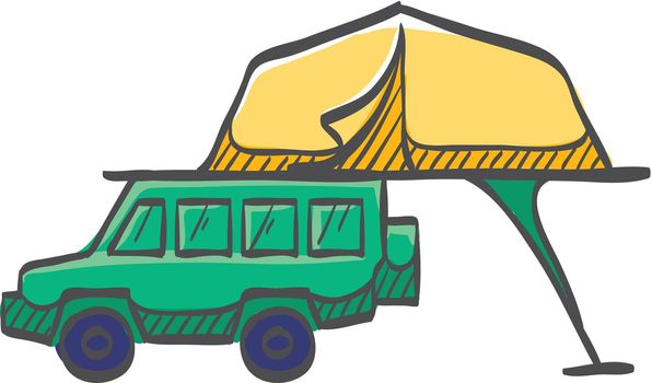 Portable camping tent icon in color drawing. Shelter vacation travel hiking mobile car automobile safari Africa
