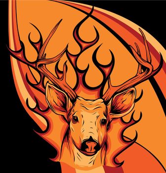 Deer head with flames vector illustration art