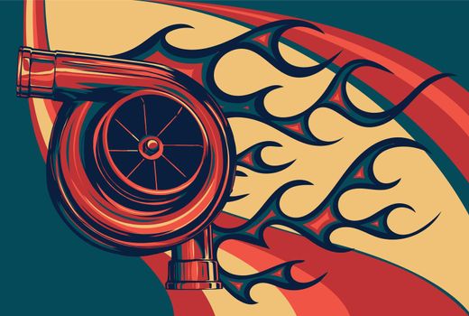 vector illustration Automotive turbo charger with fire