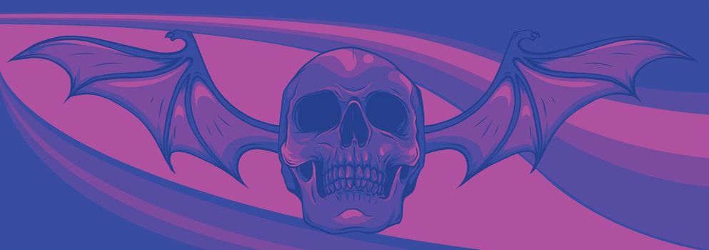 skull with bat wings on colored background vector