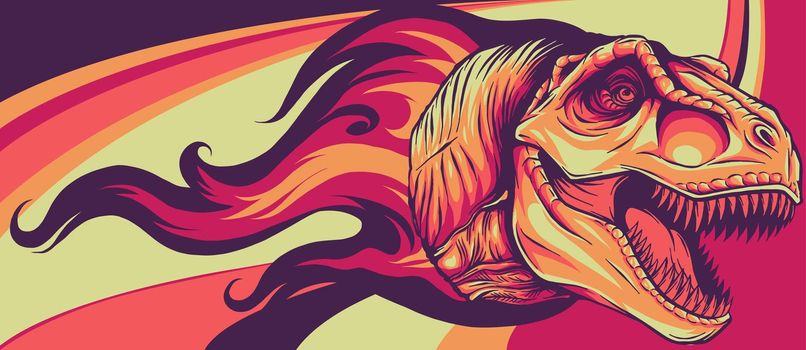 dinosaurus tyrannosaurus rex head with flames vector illustration design