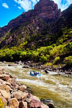 White water river rafting in mountains Colorado River