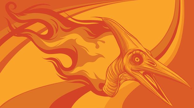 dinosaurus pteranodon head with flames vector illustration design