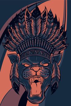 panther with native American Indian chief headdress.
