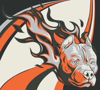 head of dog pitbull with flames vector