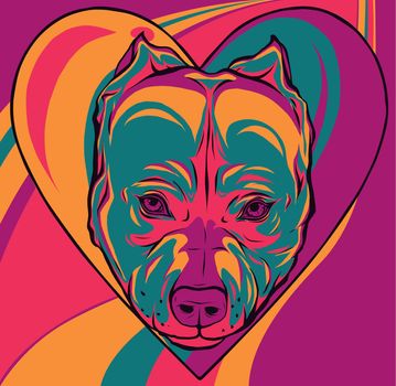 pitbull head dog in heart vector illustration