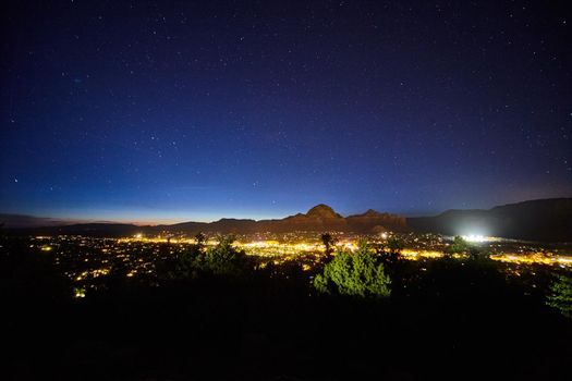 Night landscape of Sedona Arizona at night with stars