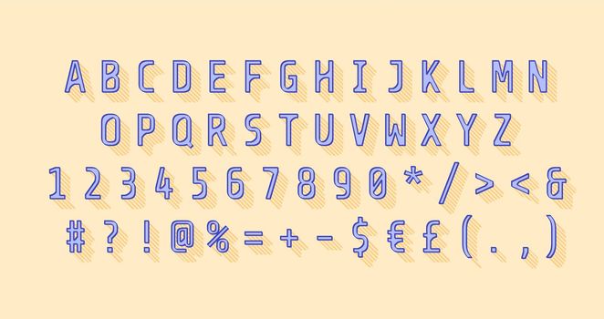 Blue modern rounded alphabet set. Vector decorative typography. Decorative typeset style. Latin script for headers. Trendy letters and numbers for graphic posters, banners, invitations texts