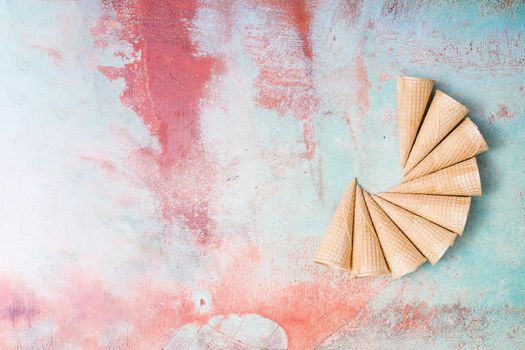 blank ice cream wafers colorful background. High quality beautiful photo concept