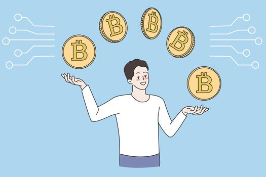 Man buy and sell cryptocurrency on market