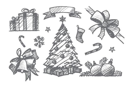 Hand drawn set of Christmas decoration elements
