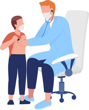 Doctor performs lung assessment for patient semi flat color vector characters