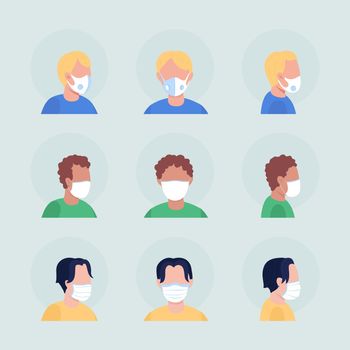 Coronavirus masks semi flat color vector character avatar set