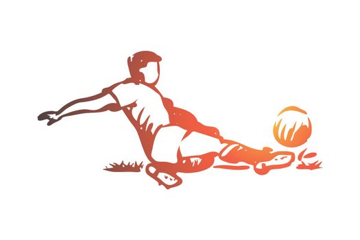 Football player, soccer, goal, kick concept. Hand drawn isolated vector.