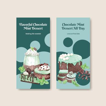 Flyer template with chocolate mint dessert concept,watercolor style