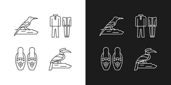 Singaporean bird species linear icons set for dark and light mode
