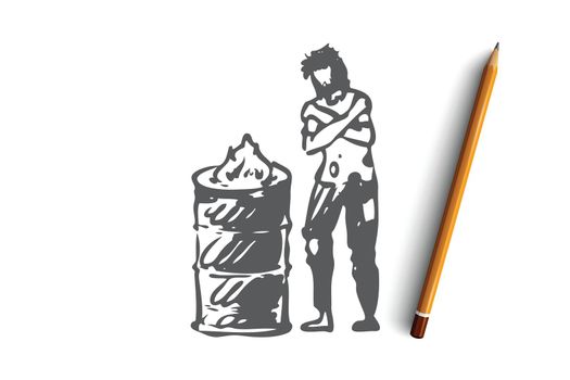 Homeless, fire, poor, problem, trouble concept. Hand drawn isolated vector.
