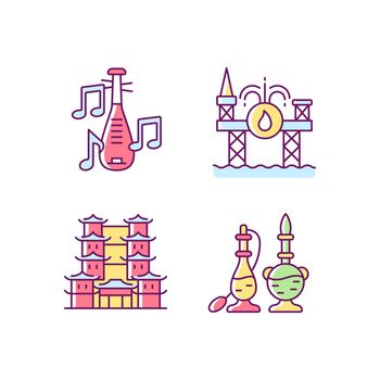 Culture of Singapore RGB color icons set