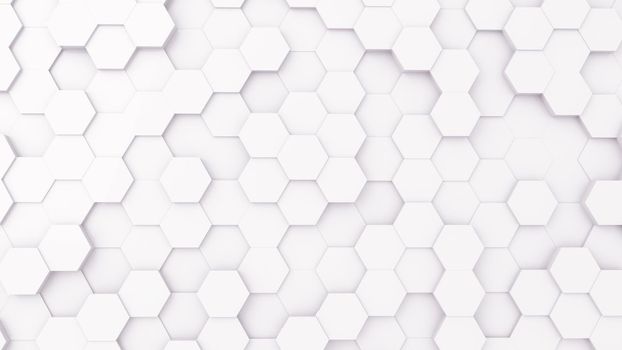 3D Futursitics rendering white abstract honeycomb random surface level background with lighting and shadow. Top view
