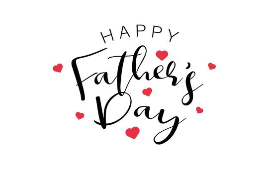 Happy Fathers Day Calligraphy text with mini red hearts. Holiday and decoration word and quotes concept. Vector illustration