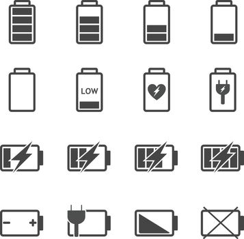 Battery icon vector set. Power and Fuel concept