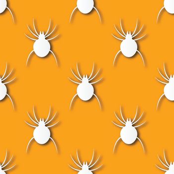 Seamless Halloween spider paper art pattern background. Orange color for happy Halloween day decorating card and gift wrapping concept. Cute spooky graphic design