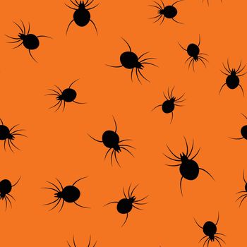 Seamless Halloween spider paper art pattern background. Orange color for happy Halloween day decorating card and gift wrapping concept. Spooky bug graphic design
